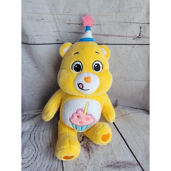 Care Bears Yellow Birthday Bear Stuffed Bean Plush Cupcake Party Hat 9inch - Picture 1 of 9